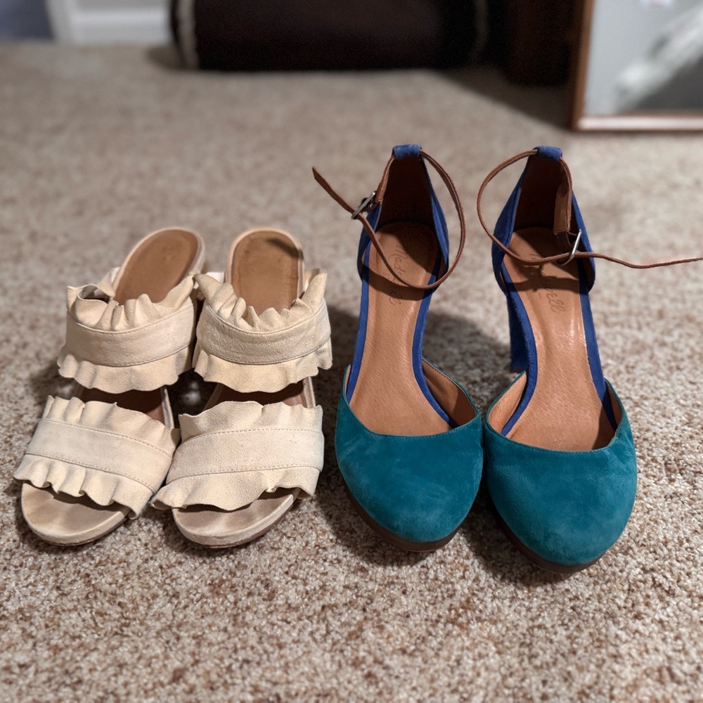 Free People Blue and Cream Sandal Duo suede size 8/38